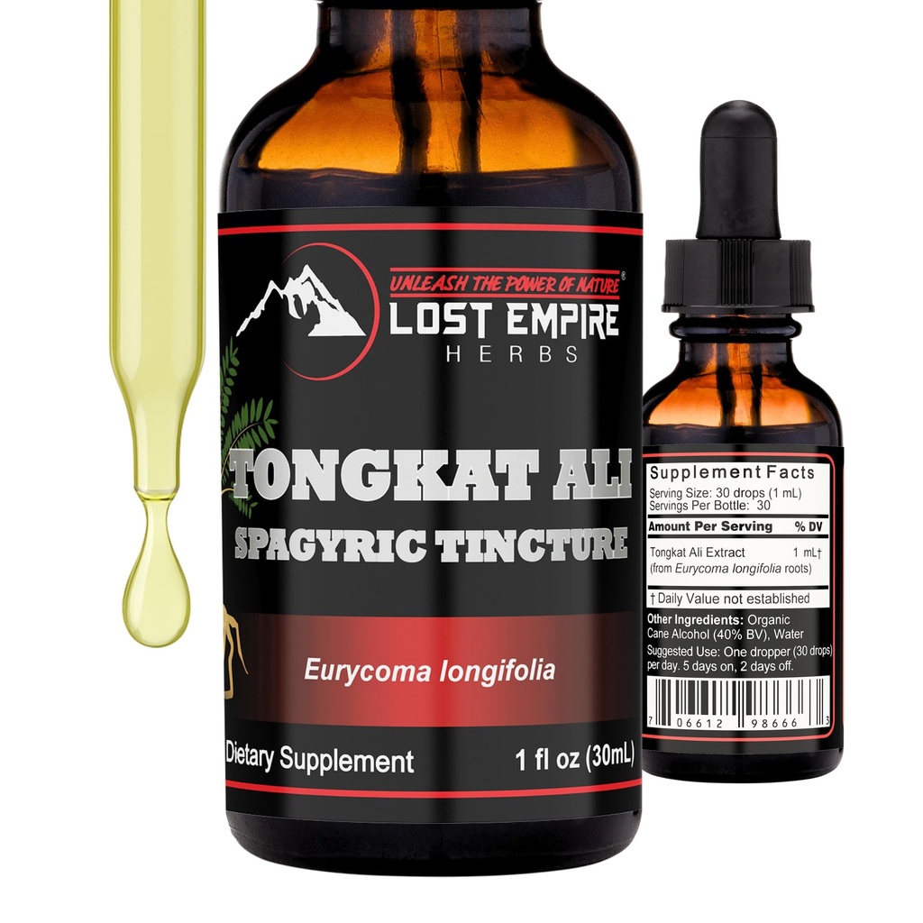 Lost Empire Herbs Tongkat Ali (Eurycoma longifolia) Spagyric Tincture | Energy, Recovery, Stress Relief for Men (1 fl oz)