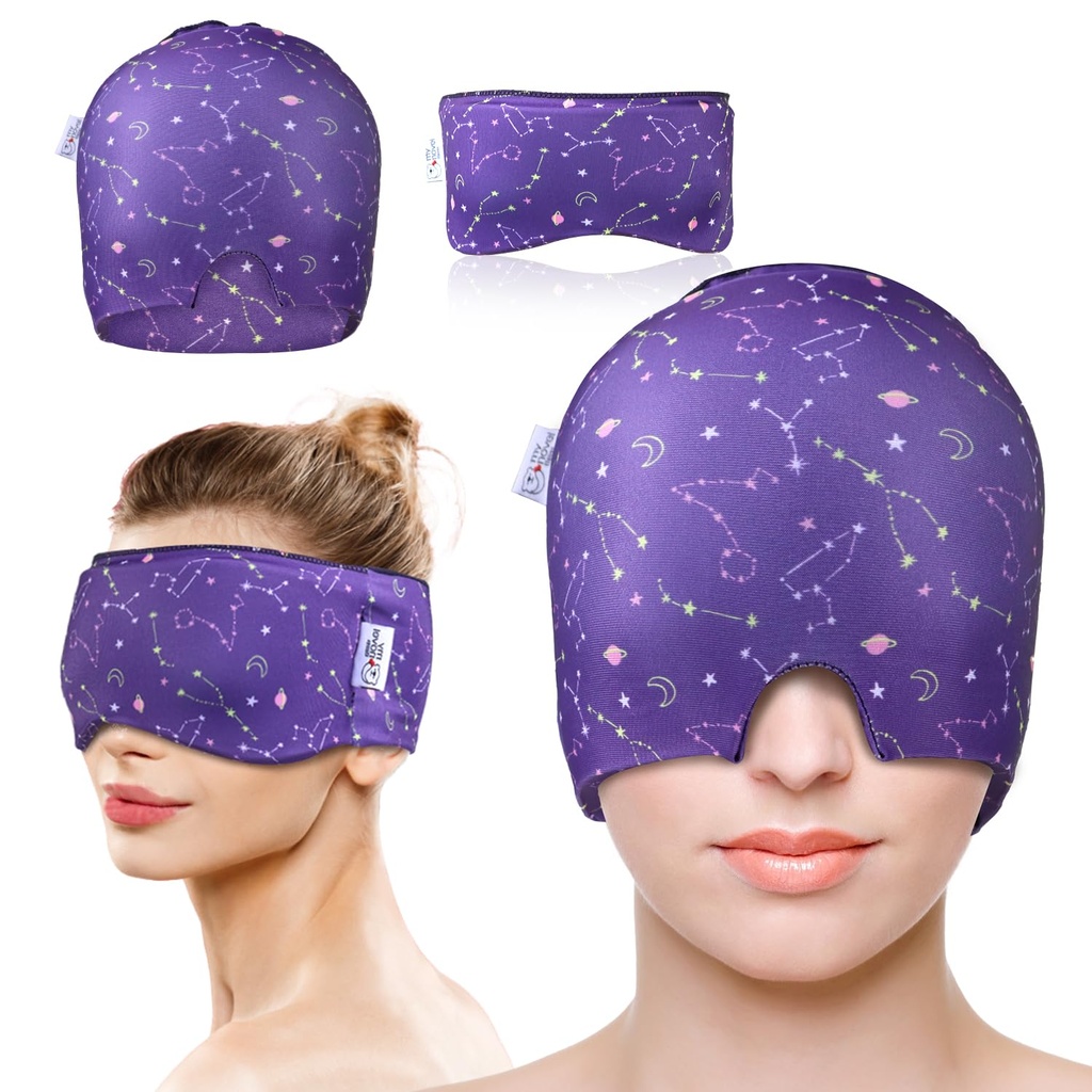 my novel things Migraine Relief Cap, Gel Cooling 2 Pack Set, Headache Relief with Hot/Cold Ice Cap, Instant Headache Relief, Reusable Ice Pack for Stress Sinus Relief Migraine Mask Gift for Women Man