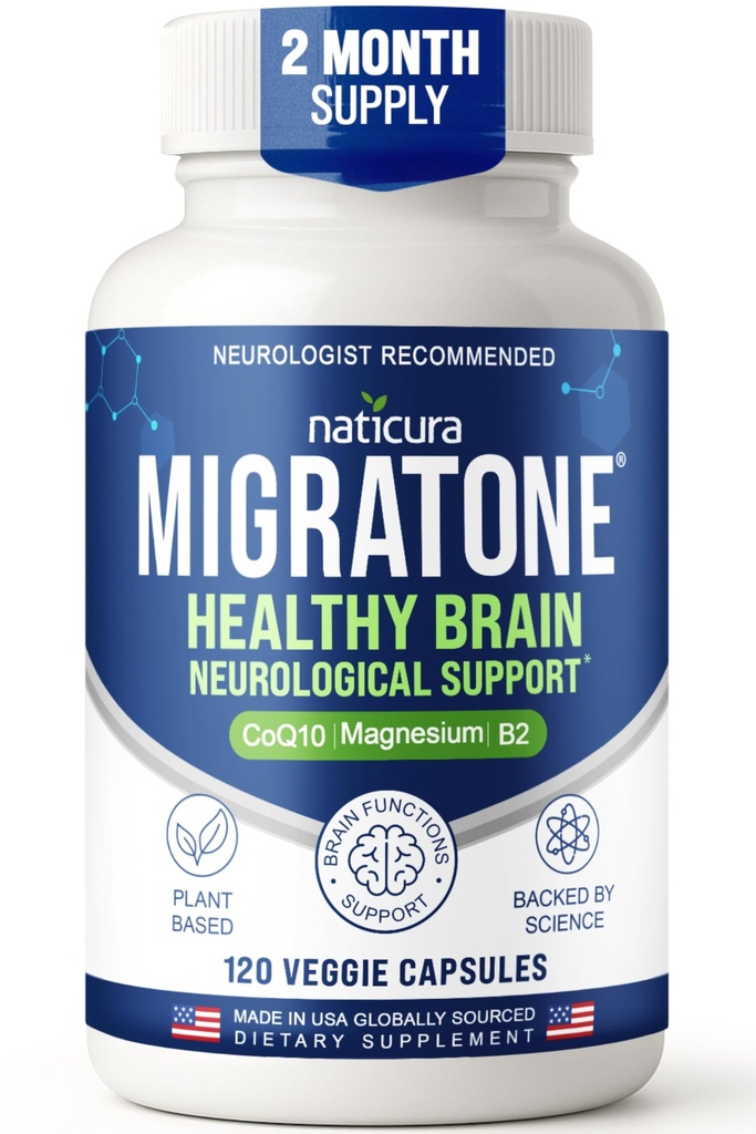 Migratone Migraine Relief Nutritional Support Supplement - with Magnesium, Riboflavin Vitamin B2, B6 & B12, Microactive Coq10, Feverfew, PA-Free Butterbur, and Folate - Clinically Preferred Blend