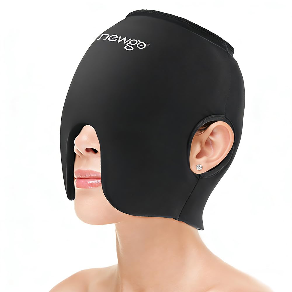 NEWGO Migraine Headache Relief Cap, Soft Head Ice Pack Wrap Migraine Gel Ice Cap with Full Coverage and Ear Outcuts for Tension Headaches