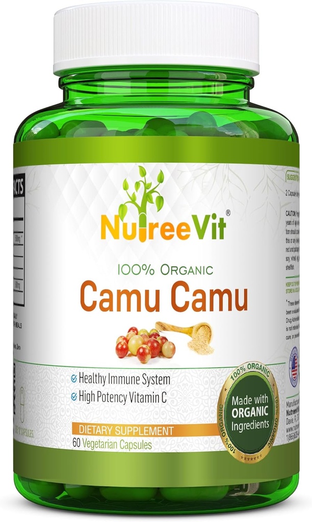 NurteeVit 100% Organic Camu Camu Κάψους 500mg - Βιταμίνη C, Συσκευασμένη με Βιταμίνες και Ορυκτά (90 Count)