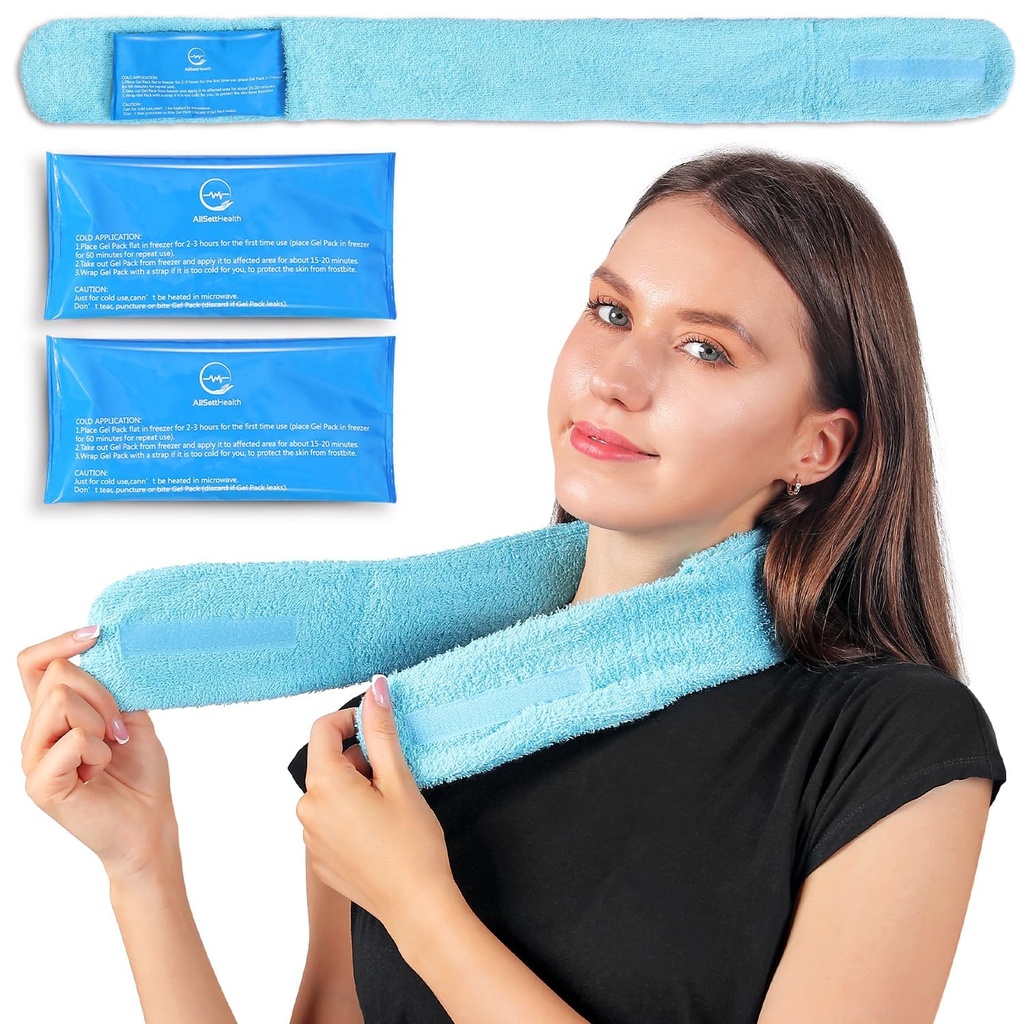 Neck Ice Pack Wrap with 2 Reusable Gel Ice Packs, Flexible Ice Wrap for Neck, Shoulders, Knees, Wrists, Soft Cooling Towel Compress for Post Surgery, Tonsillectomy, Migraine, Sore Muscle Pain Relief