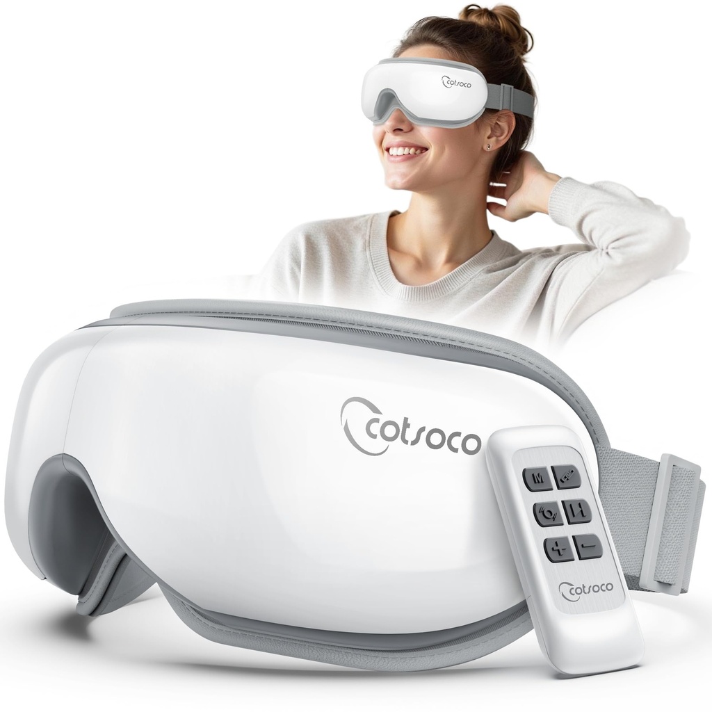 cotsoco Eye Massager with Heat, Remote, and Compression, Adjustable Foldable Sleep Mask for Relaxing Eyes and Better Sleep, Migraine Relief Device, Birthday Gifts for Mother Day Women Men Her Him