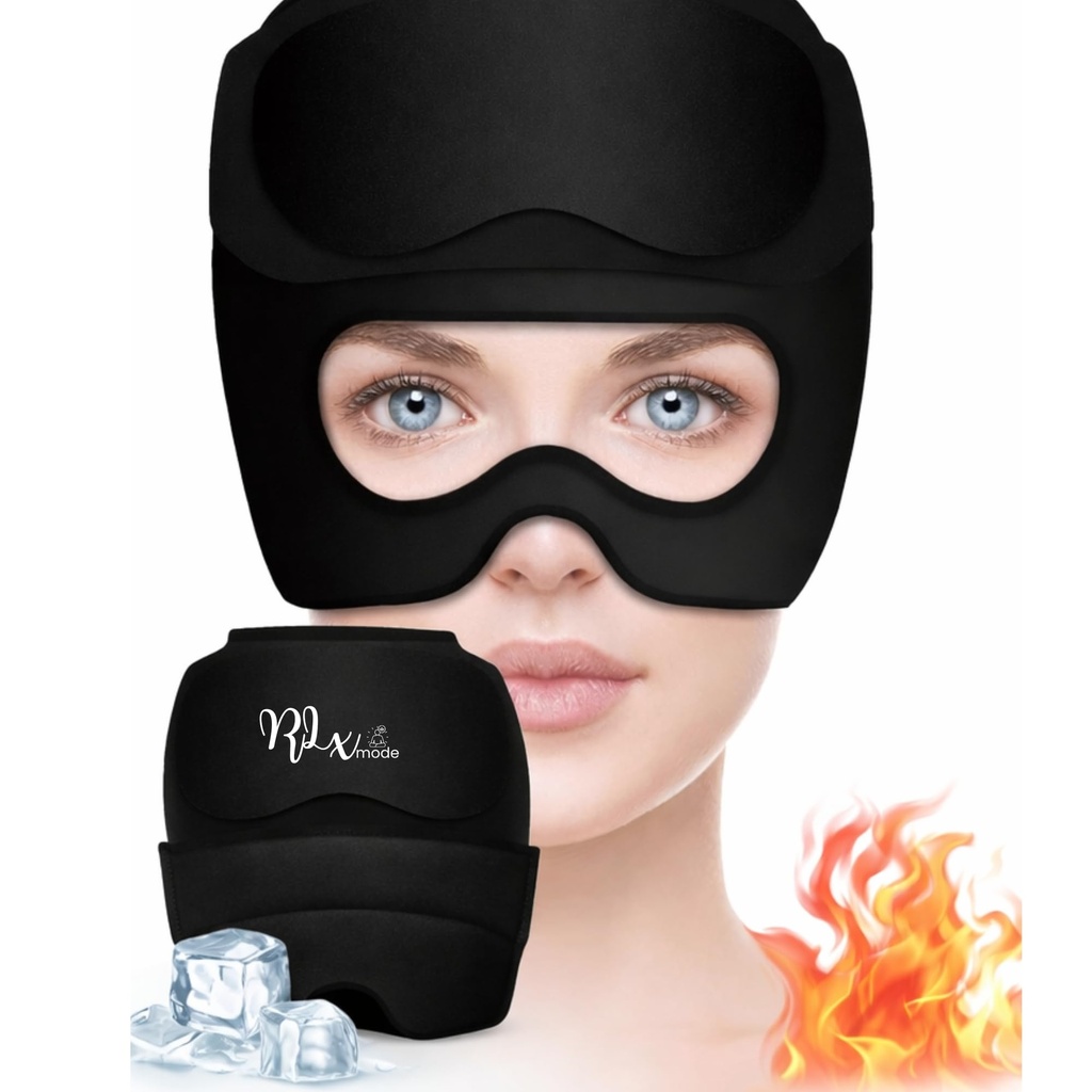 Migraine Relief Cap with Detachable Eye Mask – 2-in-1 Hot & Cold Gel Ice Head Wrap for Headaches, Sinus Pressure, Stress & Tension – Reusable Light-Blocking Headache Hat