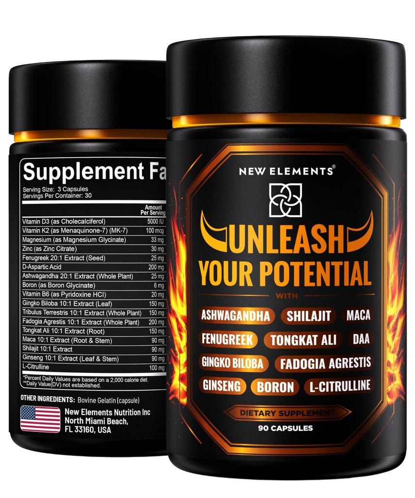 Natural Testosterone Booster Supplement for Men – Test Booster with Tongkat Ali, Fadogia Agrestis, Shilajit, Ashwagandha, Ginseng, Tribulus, Boron, DAA, L-Citrulline, D3 K2, Zinc & Magnesium