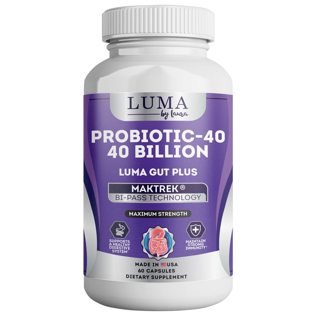 Adult Probiotics 40 Billion CFU for Stomach Acid Resistant - Maximum Potency for Gut Health & Immune Support - No Dairy, Gluten, Wheat, Yeast - 60 Veggie Capsules