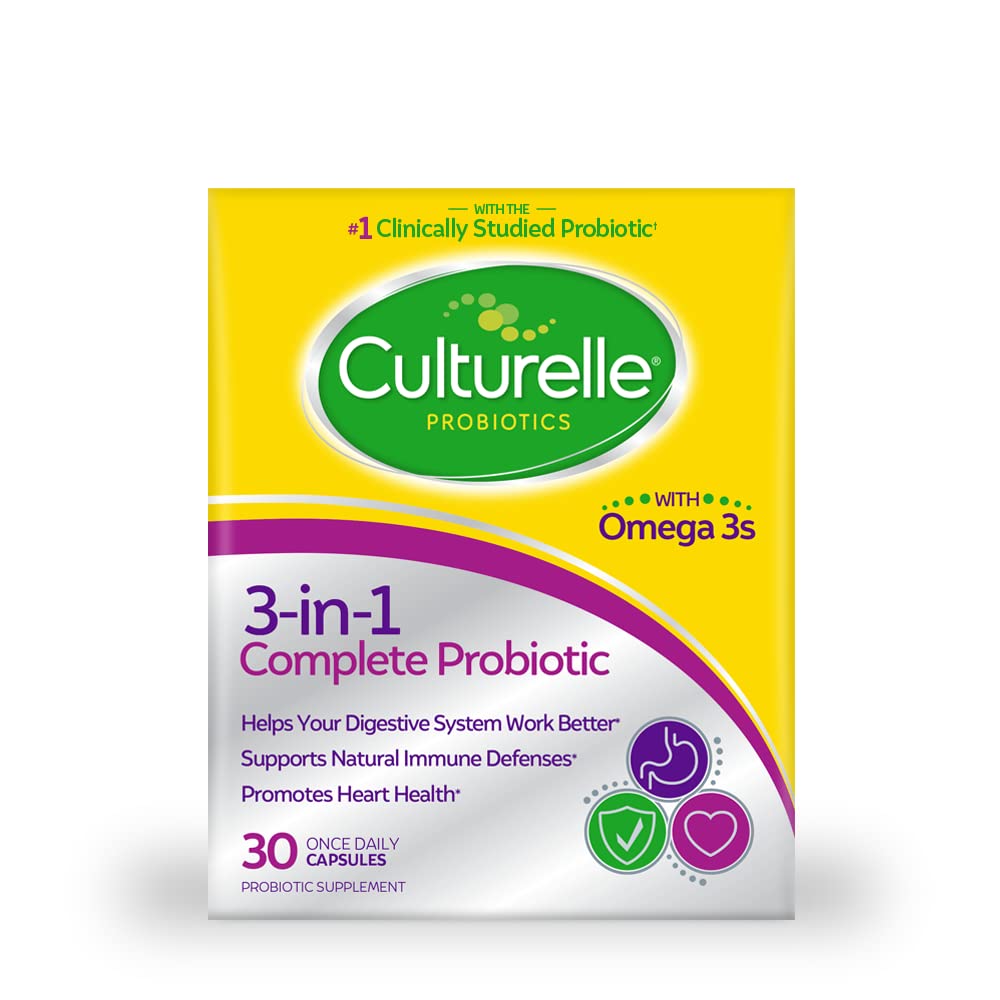 Culturelle 3-σε-1 Πλήρης προβιοτική καθημερινή Φόρμουλα, μία φορά ανά ημέρα προβιοτικό συμπλήρωμα, βοηθά Digestive σύστημα εργασίας σας καλύτερα, υποστηρίζει φυσικές ανοσοκατασταλτικές άμυνες, συν Ωμέγα 3, μη GMO, 30 κόμης