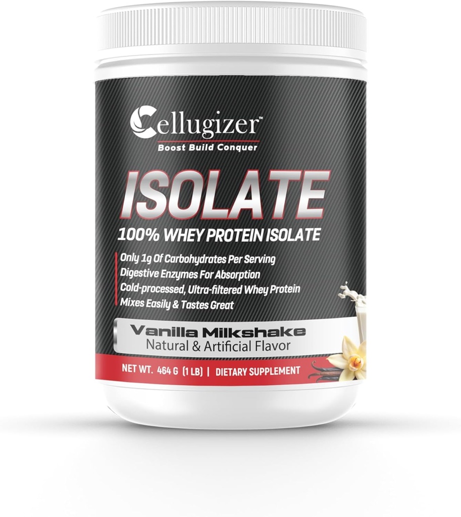 Cellugizer 100% Whey Isolate 1lb, Vanilla I 25g πρωτεΐνη, γρήγορο ξύρισμα I 0g ζάχαρη, χαμηλή υδατάνθρακες