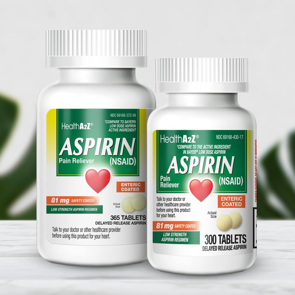 HealthA2Z® Aspirin 81mg Bundle | Super Saving | (365 Count + 300 Count) 665 Counts Total Tablets | Enteric Coated | Pain Relief