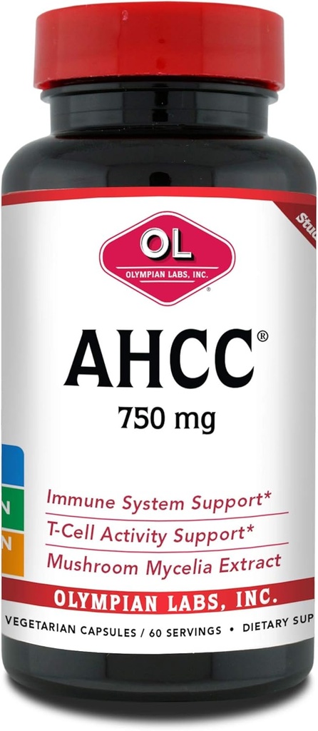 Olympian Labs Premium AHCC Supplement–750mg of AHCC per Capsule–Supports Immune Health, Liver Function, and Natural Killer Cell Activity- 60 Caps