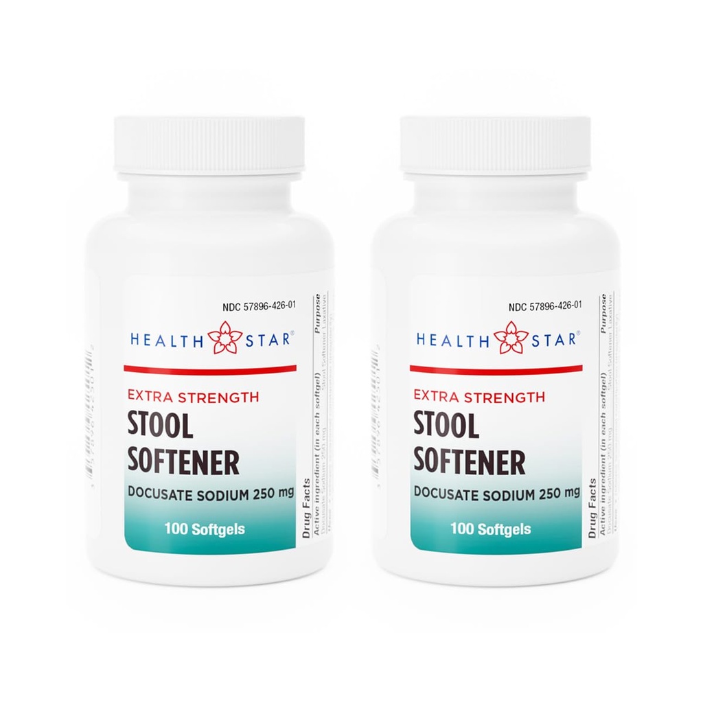 GeriCare Docusate Sodium Extra Strength Stool Softener - 250mg Stimulant Laxative Softgels for Men & Women- Constipation Relief - Adults Daily Bowel Movement Laxative, 100 Count (Pack of 2)