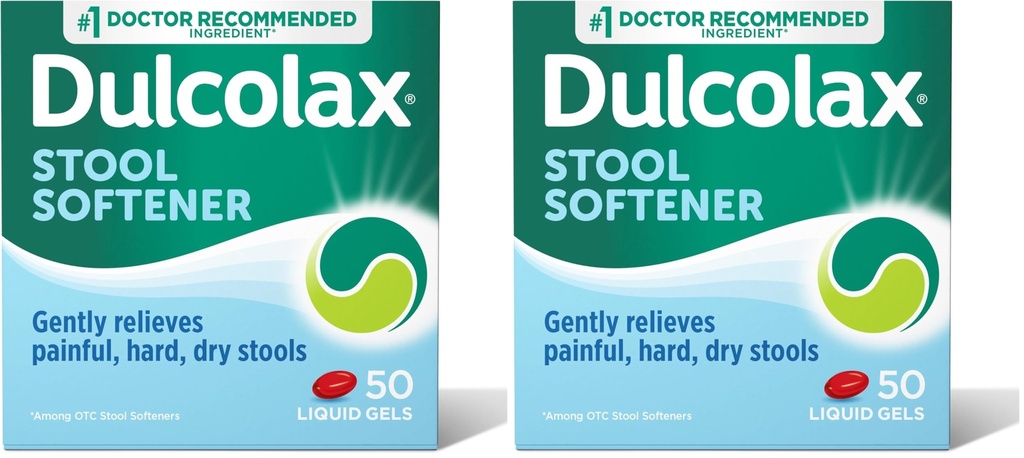 Dulcolax Stool Softener Laxative Liquid Gel Capsules, Gentle Constipation Relief for Hard, Dry Stools, Docusate Sodium 100 mg, 50 Count (Pack of 2)