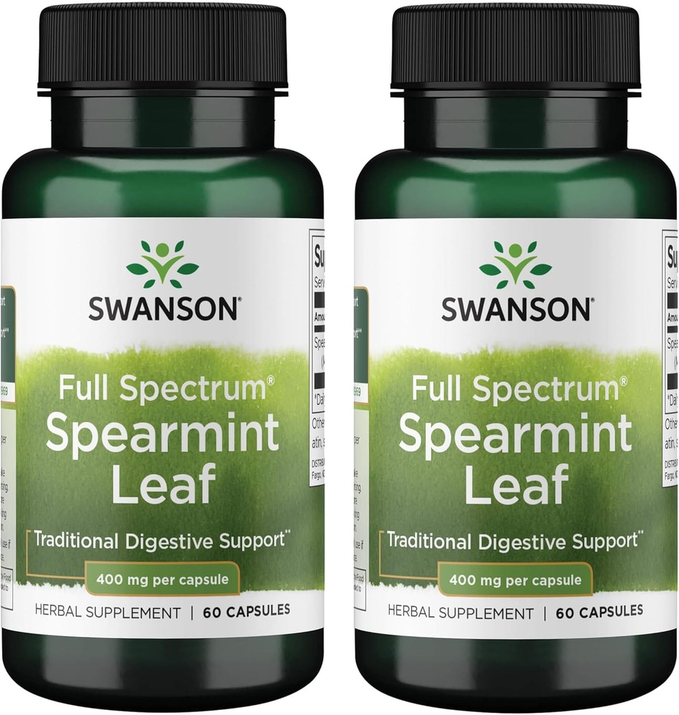 Swanson Spearmint Leaf (Mentha Spicata)-Πλήρης Φάσμα βοτανικό συμπλήρωμα Υποστήριξη Digestive Υγεία & Ήπια Στομαχικά Θέματα - (60 κάψουλες, 400mg έκαστο) (2 Συσκευασία)