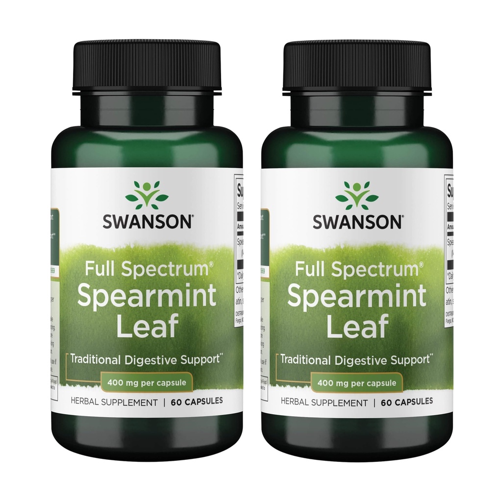 Swanson Spearmint Leaf (Mentha Spicata)-Πλήρης Φάσμα βοτανικό συμπλήρωμα Υποστήριξη Digestive Υγεία & Ήπια Στομαχικά Θέματα - (60 κάψουλες, 400mg έκαστο) (2 Συσκευασία)