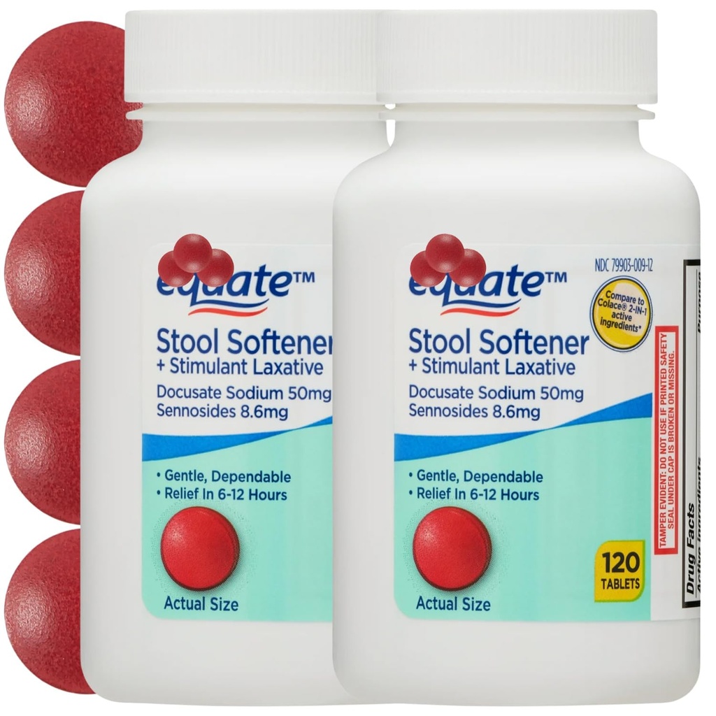 Stool Softener Plus Stimulant Laxative Tablets for Constipation, Stool Softener with Stimulant Laxative, 120 Count (Pack of 2)