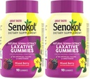 Senokot Dietary Supplement Laxative Gummies,Natural Senna Extract,Gentle,Overnight Relief from Occasional Constipation,Mixed Berry Flavor,90 Count (Pack of 2)
