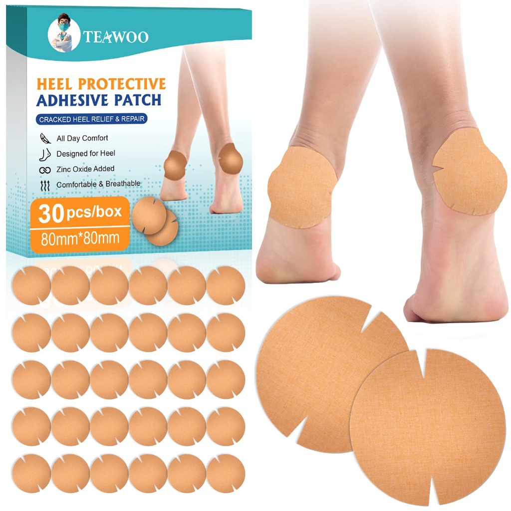 TEAWOO 30PCS Patented Cracked Heel Treatment Patches, Cracked Heel Repair Bandage (80mm x 80mm)