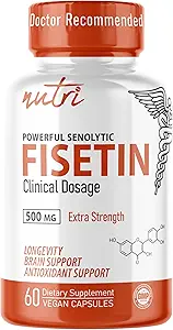 Nature's Fusions Nutri Fisetin 500mg 60 Count - Κλινική Δοσολογία - Συμπληρώματα Φισετίνης - Ισχυρός Σενολυτικός ενεργοποιητής, Αντιοξειδωτικό, & Υποστήριξη εγκεφάλου - Φυσικές Πολυφαινόλες - 60 Count