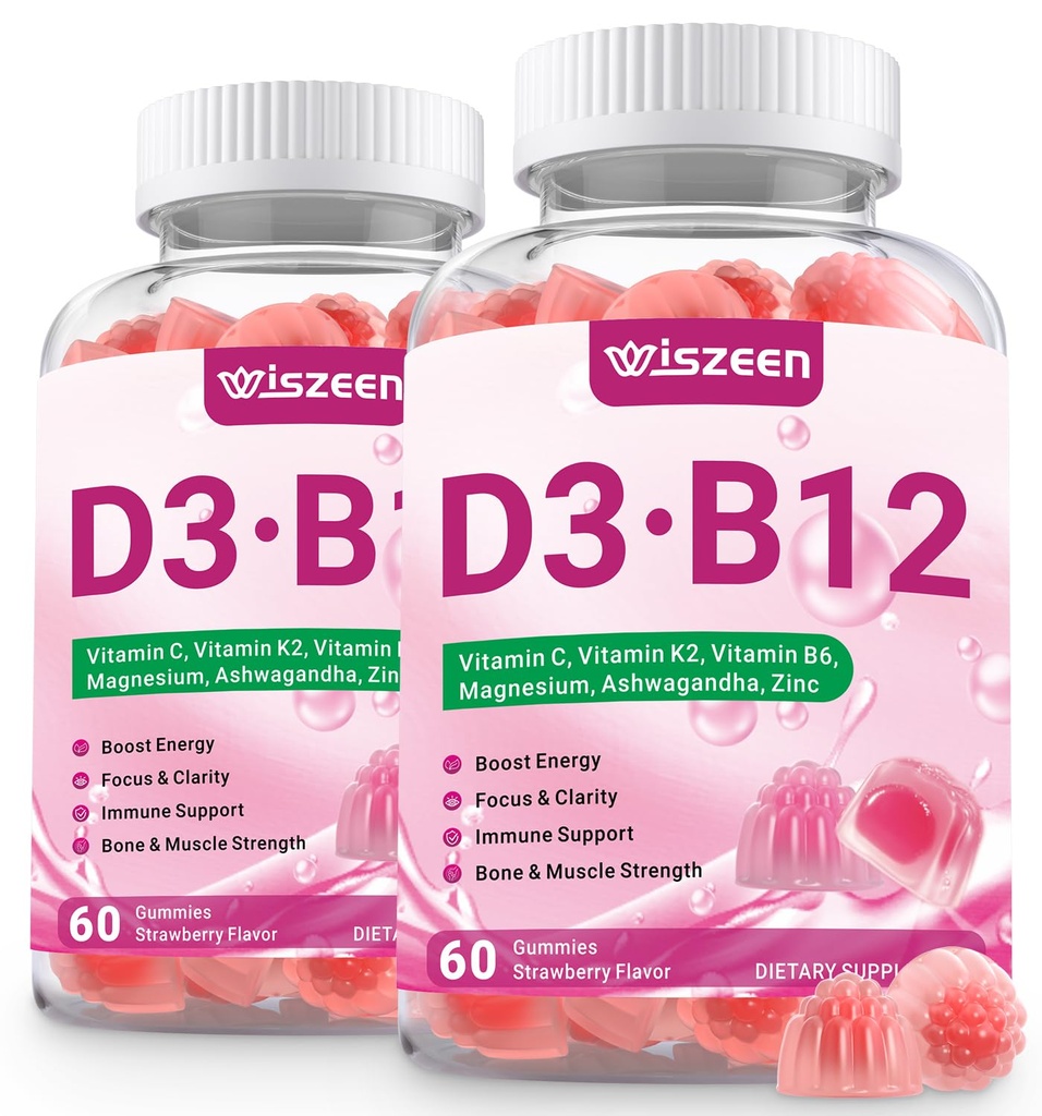 Vitamin D3 B12 Gummies, Vitamin D3 10000 IU & Methylated B12 500mcg for Adults, D3 B12 Vitamin Supplement with Ashwagandha, Magnesium, Vitamin K2 for Immune & Energy Support
