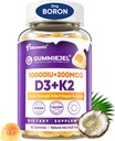 10,000 IU Vitamin D3 K2 Gummies Plus Boron, Calcium, Magnesium & Zinc & Ginger Extract w/ Coconut Oil- Supports Immune Health, Calcium Met@bolism & Bone Miner@lization, Sugar Free (Pineapple Flavor)