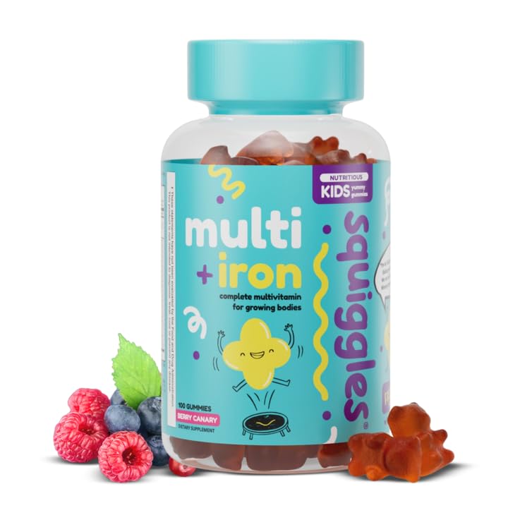 Squiggles Kids Multivitamin + Iron Gummies - Βιταμίνες χαμηλής περιεκτικότητας σε ζάχαρη με συμπληρώματα σιδήρου για παιδιά - Ευρύτερο φάσμα βιταμινών και ορυκτών, Chewy, Yummy Berry Flavor (100 Count)