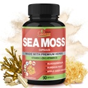 Organic Cadane Irish Sea Moss Extract Capsules - 9in1 with VitC, VitD, Bladderwrack, Burdock Root, Elderberry & More - Supports Immune System & Overall Health - 90Capsules