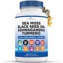 Liberty Lifestyle Sea Moss Black Seed Oil Ashwagandha Turmeric Bladderwrack Burdock - with Manuka, Honey Dandelion, ACV Black Pepper Gluten Free - 1-Pack