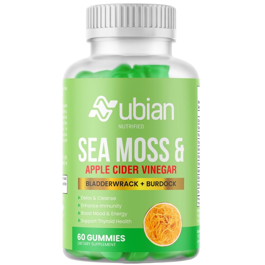 Sea Moss Gummies with Apple Cider Vinegar, Burdock Root & Bladderwrack - Seamoss Gummies for Immune Support - Vegan, Non-GMO, Gluten-Free - 60 Count - Natural Detox Supplement