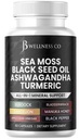 Sea Moss Black Seed Oil Ashwagandha Turmeric Bladderwrack Burdock - with Manuka, Honey Dandelion, ACV Black Pepper Gluten Free - 60 Count