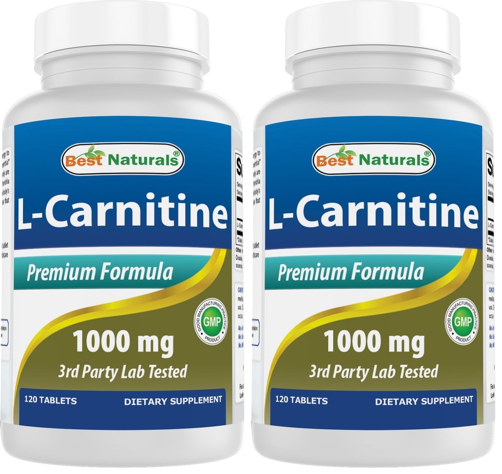 Best Naturals L-Carnitine Fumarate 1000mg per Tablet - 120 Count - Boosts Cellular Energy (Pack of 2)
