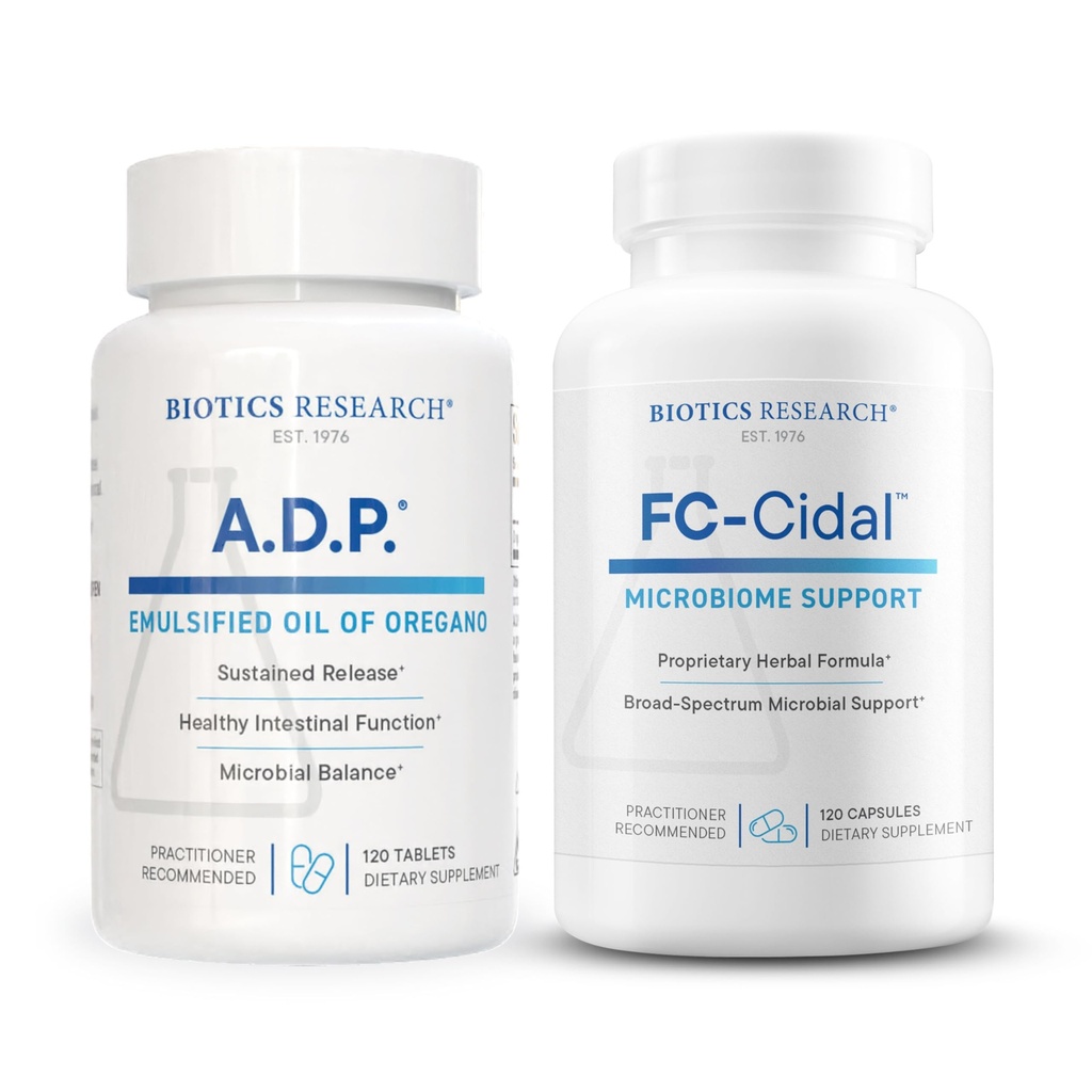Biotics Research A.D.P. Oil of Oregano for GI Cleansing & Antioxidant Support + FC-Cidal Herbal Blend for Gut Lining, Microbial Balance & Immune Health – 120 tabs & 120 caps
