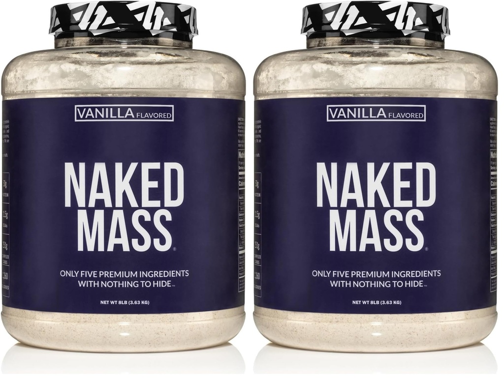 NAKED Vanilla Mass - All Natural Vanilla Weight Gainer Protein Powder - 8lb Bulk, GMO Free, Gluten Free & Soy Free, No Artificial Ingredients - 1,260 Calories - 11 Servings (Pack of 2)