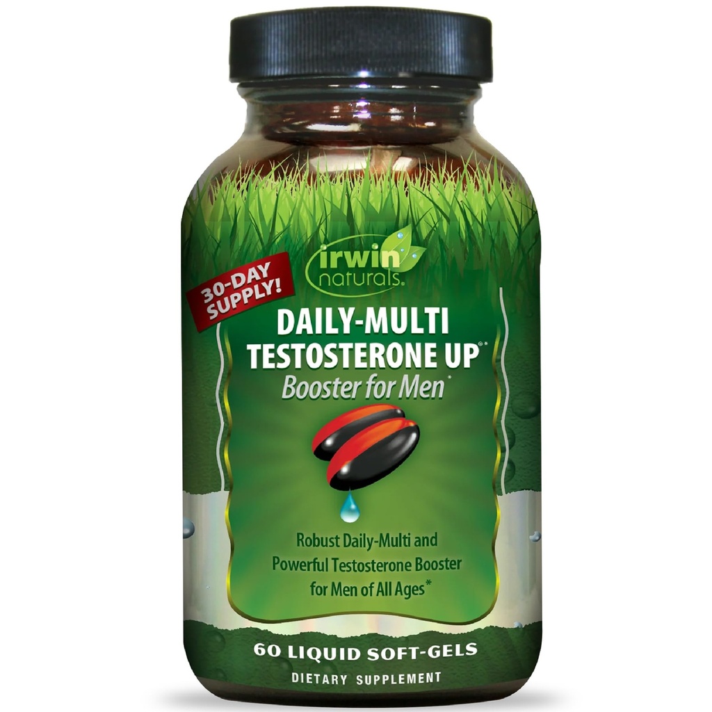 Irwin Naturals Daily-Multi Testosterone Up for Men – 60 Liquid Soft-Gels – Multivitamin with Ashwagandha, Flaxseed Oil & Herbal Extracts