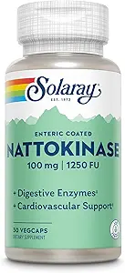 Συμπλήρωμα Nattokinase SOLARAY - Nattokinase 100mg, 1.250 FU - Παραδοσιακό Συμπλήρωμα Υποστήριξης Υγείας - Εργαστήριο Επαληθευμένο, 60 ημερών εγγύηση - 30 εξυπηρετήσεις, 30 VegCaps