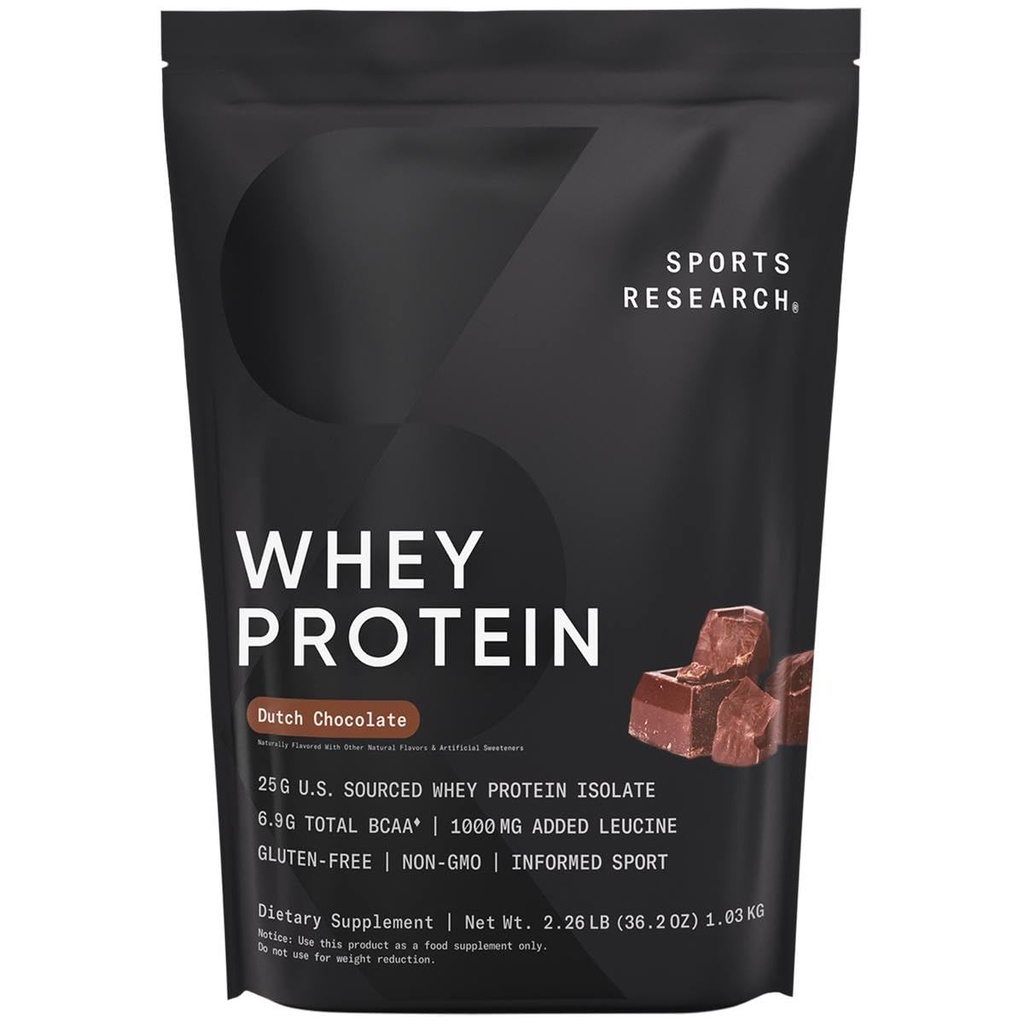 Sports Research Whey Protein Isolate - Sports Nutrition Protein Powder 25g per Serving - 2.27lb Bag Whey Protein - Ολλανδική σοκολάτα Bulk Protein Powder, 25 Servings