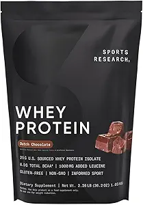 Sports Research Whey Protein Isolate - Sports Nutrition Protein Powder 25g per Serving - 2.27lb Bag Whey Protein - Dutch Chocolate Bulk Protein Powder, 25 Servings