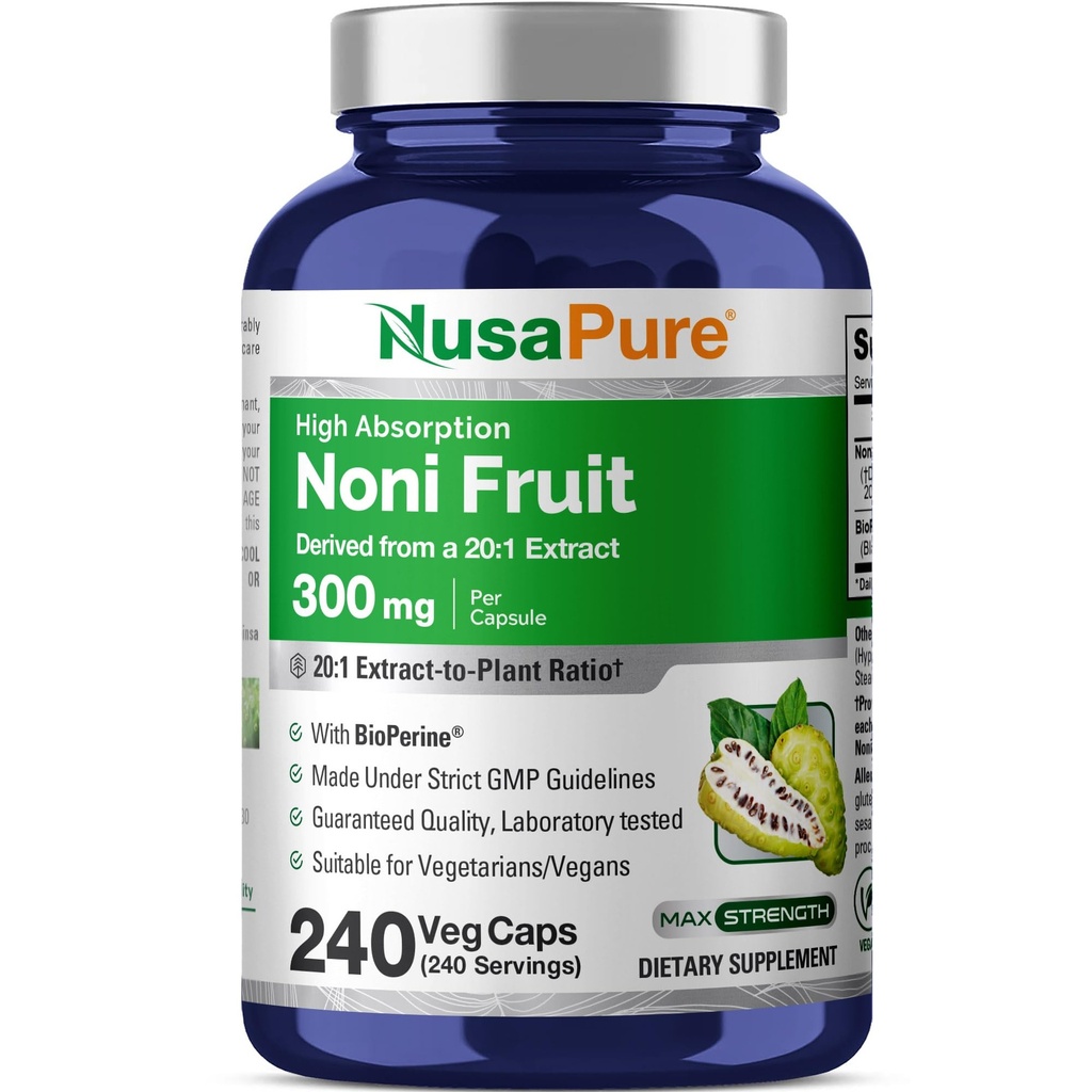 NusaPure Noni Fruit Capsules, 300 mg, 240 Veg Capsules (Non-GMO, Vegan)