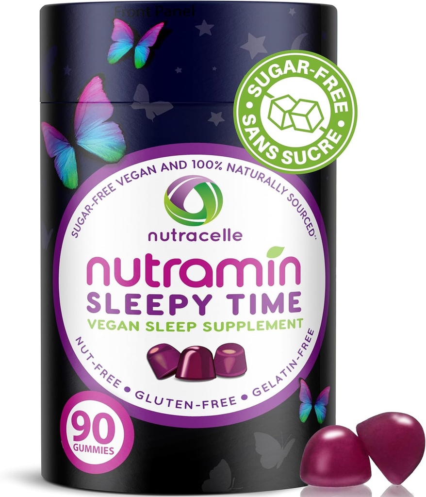 Nutramin Sleepy Time Gummy: The Vegan, Sugar-Free, Natural Melatonin 5mg for Longer Deeper Sleep - No Next-Day Grogginness, Non-Habbit Forming Delicious & Drug-Free Αλλεργία-Safe Herbal Sleep Gummies
