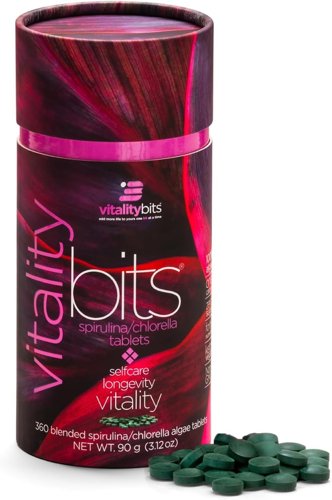 VITALITYbits - Βιολογικά Δισκία Spirulina & Chlorella - Algae Superfood - Ενέργεια, Αυτο φροντίδα, Ομορφιά - Αντικατάσταση Πράσινα, Συμπληρώματα, Πρωτεΐνη, Σνακ - Vegan, Keto, Χωρίς Γλουτένη - 360 Tablets
