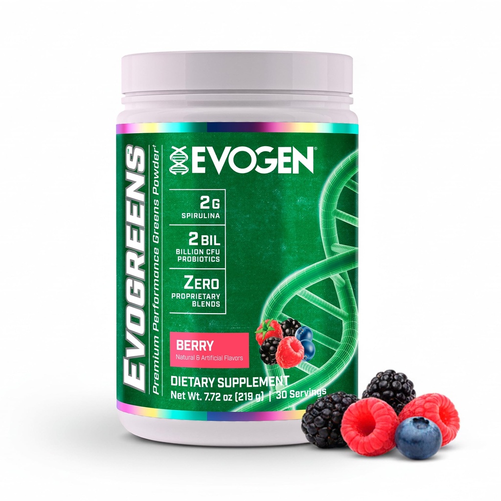 Evogen Evogreens - Super Greens Powder | Promotes Recovery, Wellness & Immune Health | Greens Superfood Powder with Spirulina, Probiotics, Pomanox Pomegranate Extract | Berry | 30 Servings