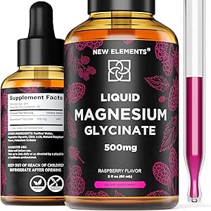 Liquid Magnesium Glycinate Supplement 500mg for Adults and Kids | Magnesium Glycinate Drops with Delicious Raspberry Flavor | High Absorption | Non-GMO | Gluten Free | Natural & Vegan