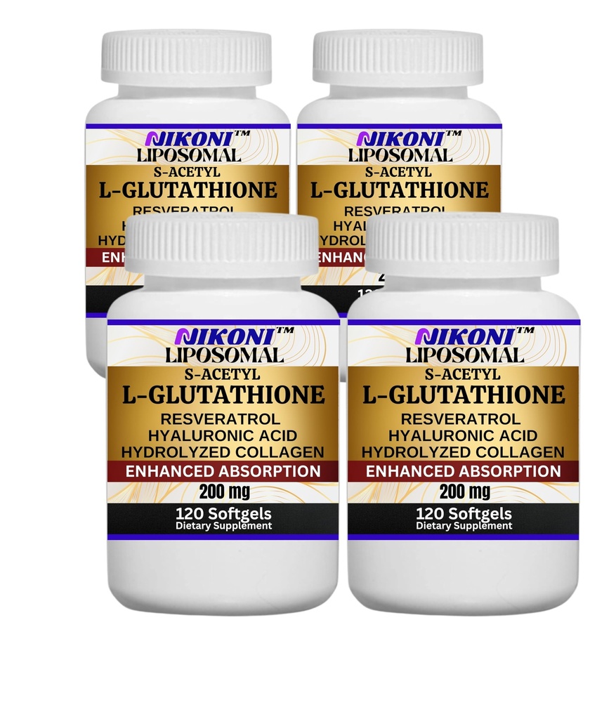 Nikoni Liposomal S-Acetyl L-Glutathione Resveratrol, Hyaluronic Acid & Collagen 500 mg-480 Softgels