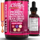 Liquid Probiotics for Women Drops with Chasteberry, Black Cohosh, Prebiotics, Digestive Enzymes, Evening Primrose Oil, Wild Yam, Cranberry Dmannose and Iron Vitamin D3 K2 Clean Nutra Bella Biotics
