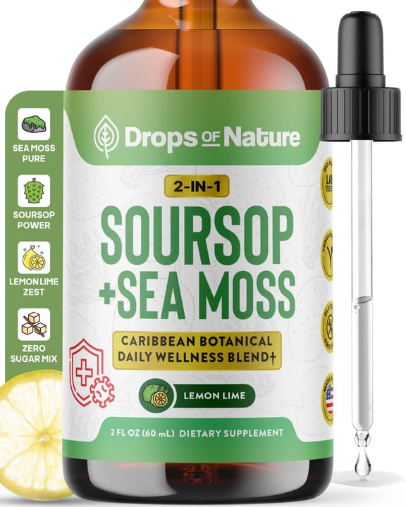 Soursop με το υγρό συμπλήρωμα Sea Moss – Πιο συμπυκνωμένο Than Sea Moss Gel – Εύκολα αναμειγνύεται με ποτά – Soursop Bitters Υγρές σταγόνες για την ενυδάτωση και την ανοσοποίηση (Lemon Lime, 60mL)