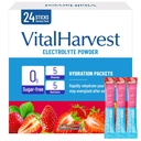 VitalHarvest 24 Sticks Electrolytes Powder Packets 7 Flavors Sugar Free Hydration Packets Liquid Daily IV Drink Mix, Low Sodium, Strawberry