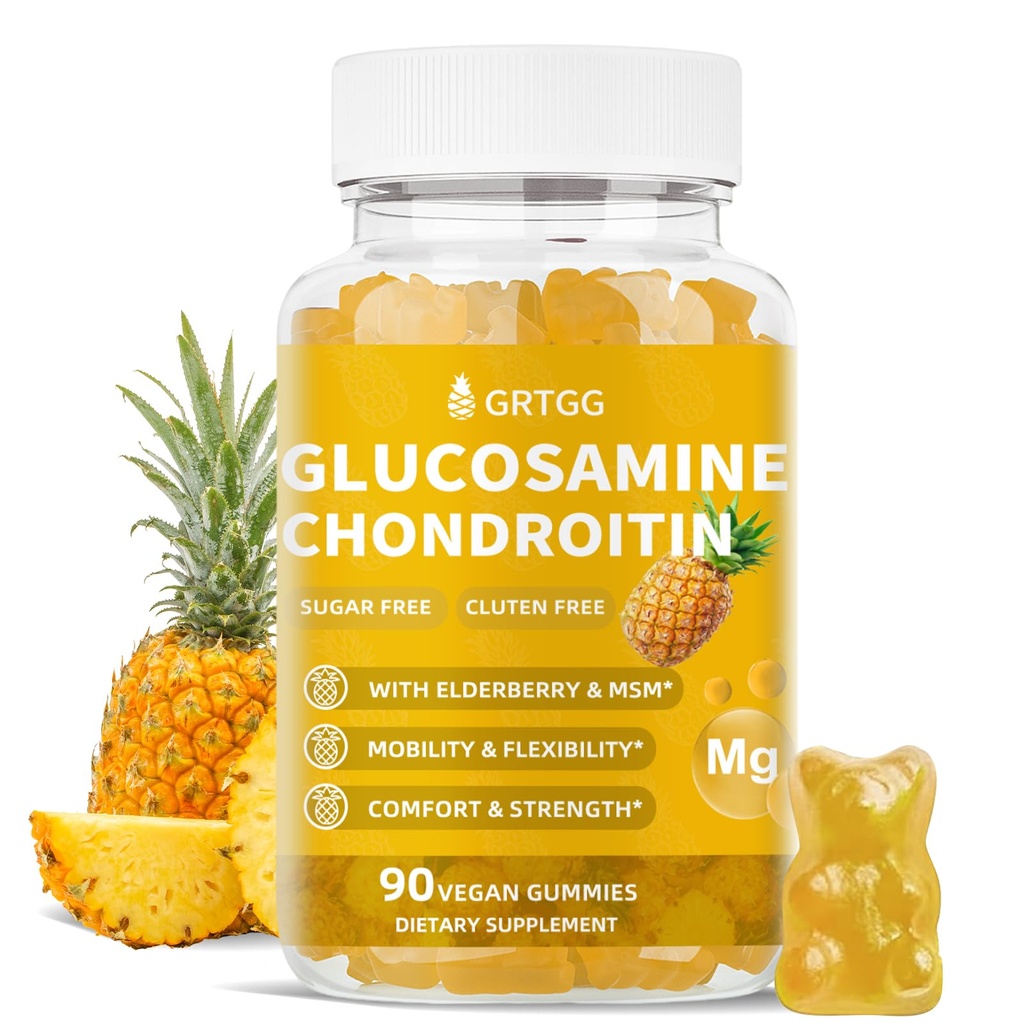 Glucosamine Chondroitin Gummies with MSM & Elderberry Extra Strength 3000MG - Joint Support, Antioxidant Immune Support Supplement for Adults, Men & Women - 90 Pineapple Gummies