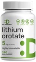 Lithium Orotate 5mg, 240 Capsules – Highly Bioavailable & Stable Lithium Supplements – Easily Absorbed Mineral Salt in Gentle Form – Low Dose, Non-GMO, Gluten Free