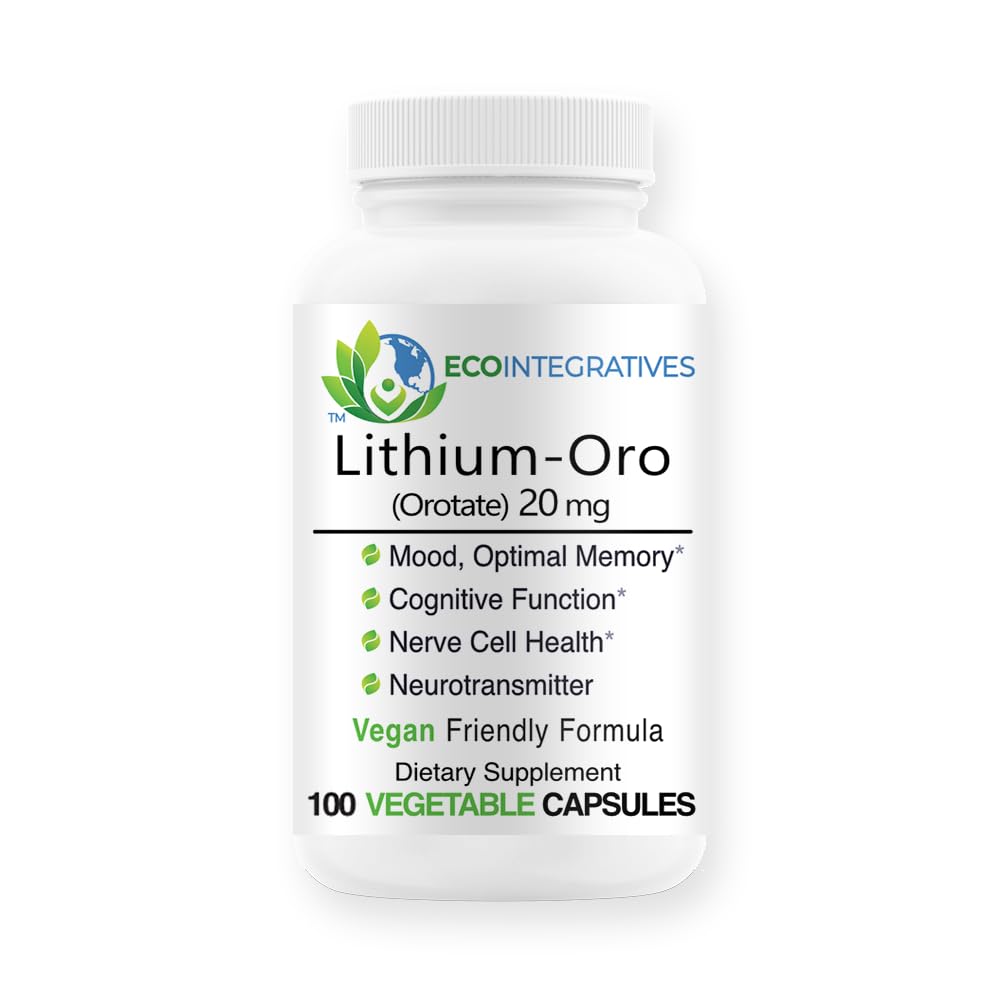 Lithium Oro 20 mg, Supports Healthy Mood Emotional Wellness, Behavior, and Memory. Bioavailable, 100 Caps (Elemental Lithium Orotate)