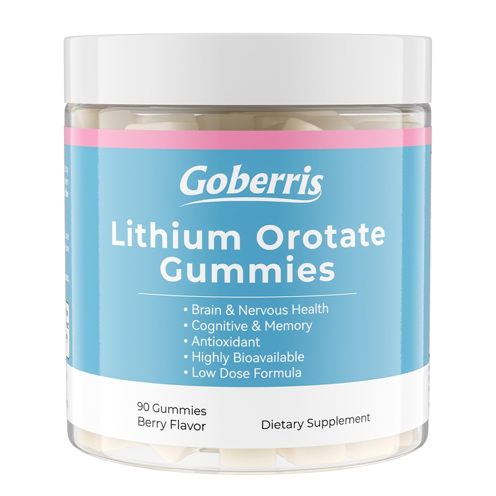 Lithium Orotate 5mg, 10mg, Lithium Orotate Gummies for Daily Balance, Brain Health, Cognitive & Memory & Clarity, Low Dose Lithium Supplement, Highly Absorbable, Sugar Free, Pectin-Based, Berry, 90