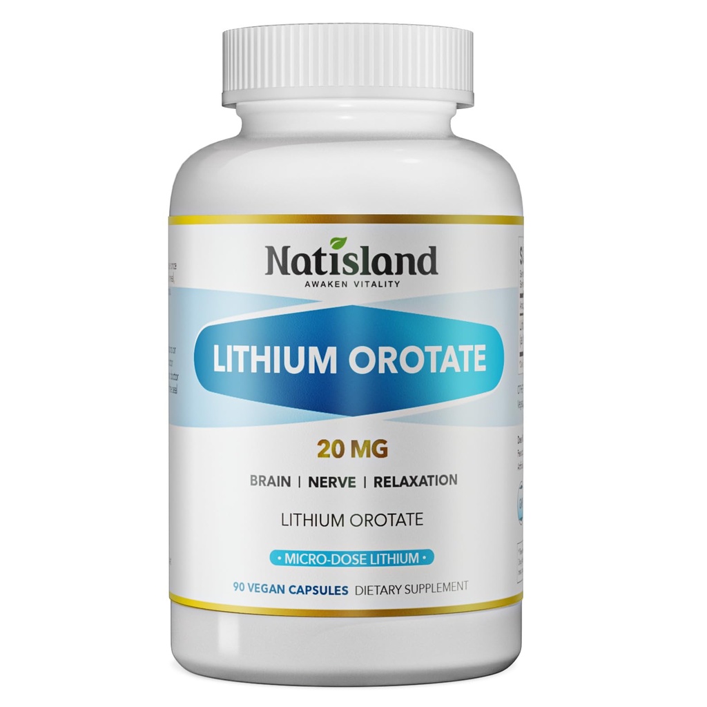 Lithium Orotate 20 mg - Brain & Nerve Health Support for Healthy Aging, Low Dose Lithium Supplements, High Bioavailability Trace Mineral, Vegan, Non-GMO, Gluten Free, 90 CT
